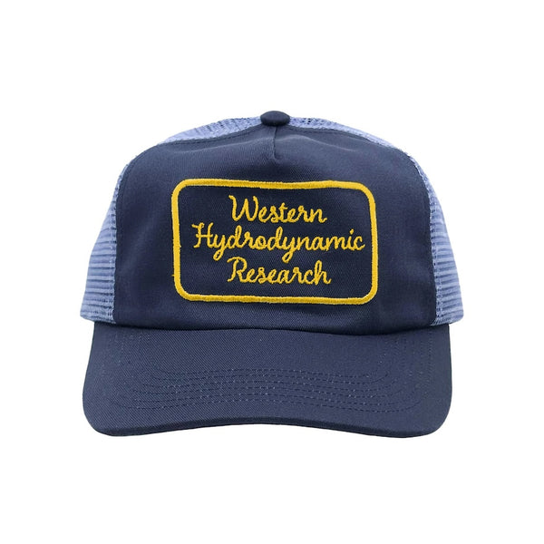 [WESTERN HYDRODYNAMIC RESEARCH] Script Trucker Hat (Navy / Gold)