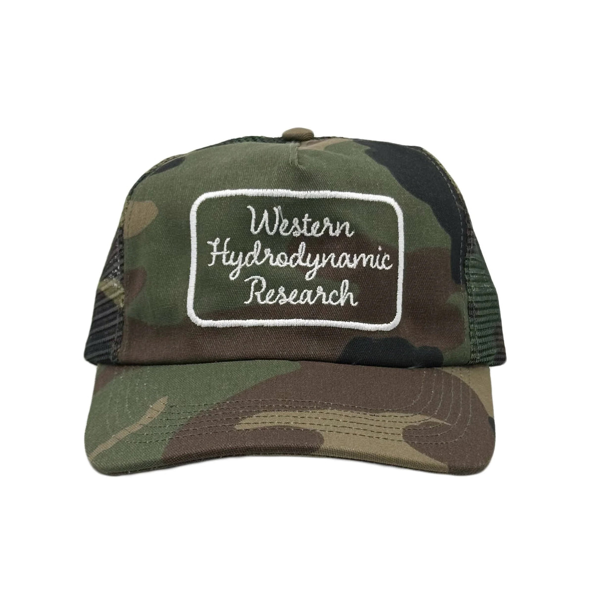 [WESTERN HYDRODYNAMIC RESEARCH] Script Trucker Hat (Camo)